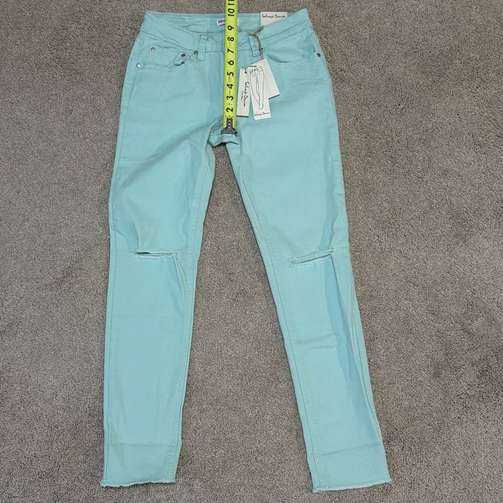 Salvage Denim Skinny Jeans Distressed Womens Size 5 (26x27) Powder Green - Picture 5 of 10